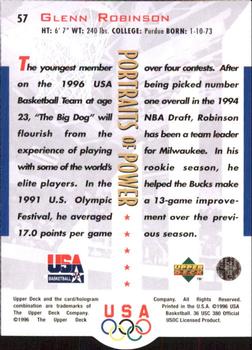 1996 Upper Deck USA #57 Glenn Robinson Back