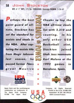 1996 Upper Deck USA #58 John Stockton Back
