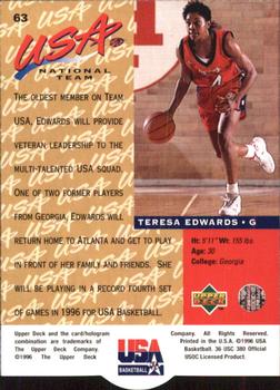 1996 Upper Deck USA #63 Teresa Edwards Back