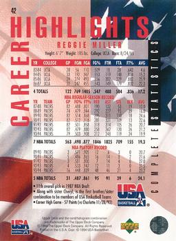 1994 Upper Deck USA - Gold Medal #42 Reggie Miller Back