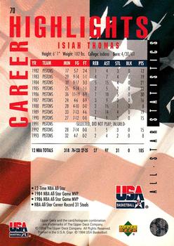 1994 Upper Deck USA - Gold Medal #70 Isiah Thomas Back