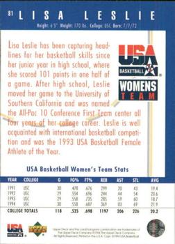 1994 Upper Deck USA - Gold Medal #81 Lisa Leslie Back