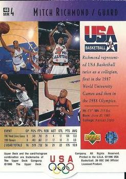 1996 Upper Deck USA - USAB Update Exchange #48 Mitch Richmond Back