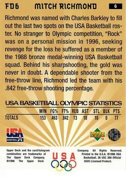 1996 Upper Deck USA - Follow Your Dreams Exchange Gold #FD6 Mitch Richmond Back