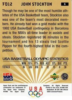 1996 Upper Deck USA - Follow Your Dreams Exchange Gold #FD12 John Stockton Back