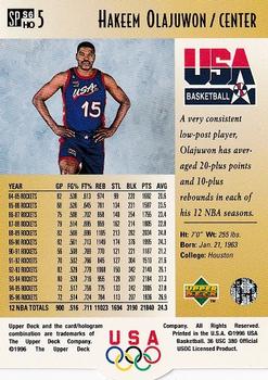 1996 Upper Deck USA - SP Career Statistics #S6 Hakeem Olajuwon Back
