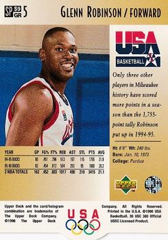 1996 Upper Deck USA - SP Career Statistics #S9 Glenn Robinson Back