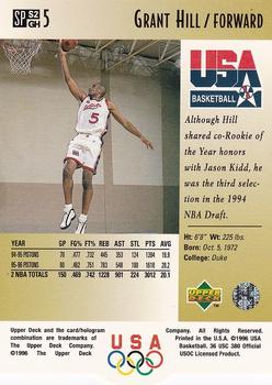 1996 Upper Deck USA - SP Career Statistics Gold #S2 Grant Hill Back