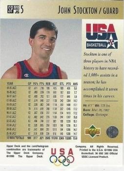 1996 Upper Deck USA - SP Career Statistics Gold #S10 John Stockton Back
