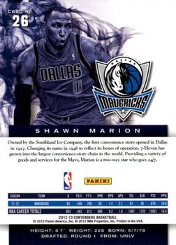 2012-13 Panini Contenders #26 Shawn Marion Back