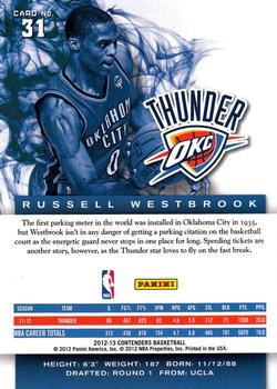 2012-13 Panini Contenders #31 Russell Westbrook Back