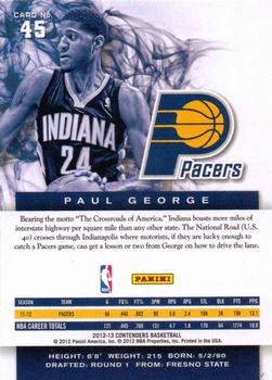 2012-13 Panini Contenders #45 Paul George Back