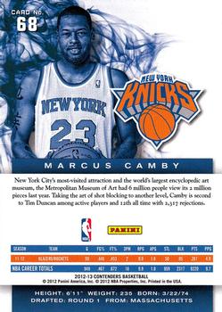 2012-13 Panini Contenders #68 Marcus Camby Back