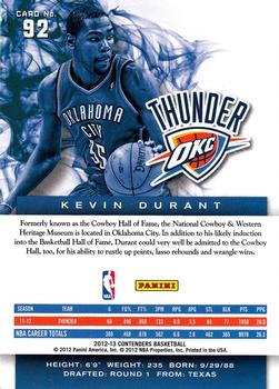 2012-13 Panini Contenders #92 Kevin Durant Back