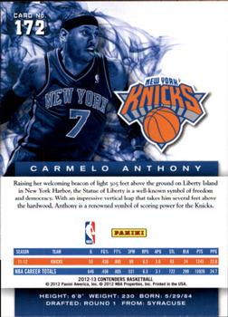2012-13 Panini Contenders #172 Carmelo Anthony Back