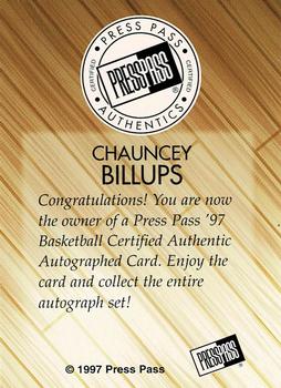 1997 Press Pass - Autographs #NNO Chauncey Billups Back