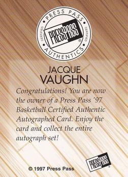 1997 Press Pass - Autographs #NNO Jacque Vaughn Back