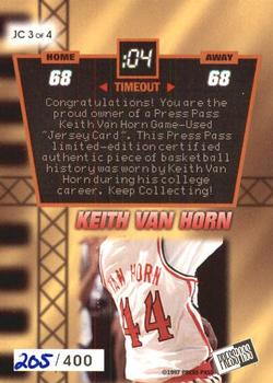 1997 Press Pass - Jersey Cards #JC3 Keith Van Horn Back