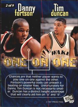 1997 Press Pass - One On One #2 Danny Fortson / Tim Duncan Back