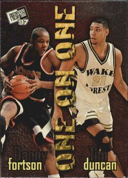 1997 Press Pass - One On One #2 Danny Fortson / Tim Duncan Front