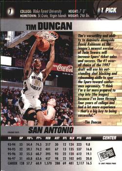 1997 Press Pass Double Threat #1 Tim Duncan Back
