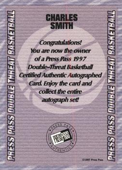1997 Press Pass Double Threat - Autographs #NNO Charles Smith Back