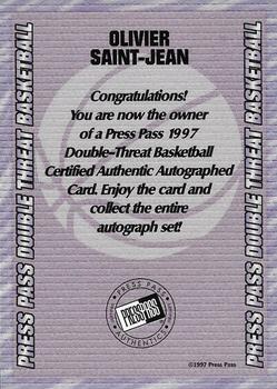 1997 Press Pass Double Threat - Autographs #NNO Olivier Saint-Jean Back