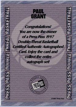 1997 Press Pass Double Threat - Autographs #NNO Paul Grant Back