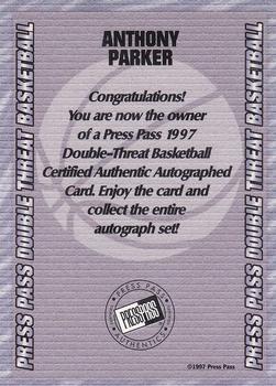 1997 Press Pass Double Threat - Autographs #NNO Anthony Parker Back