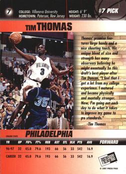 1997 Press Pass Double Threat - Blue #7 Tim Thomas Back
