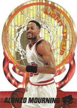1997 Press Pass Double Threat - Light It Up #LU17 Alonzo Mourning Front