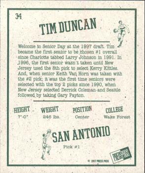 1997 Press Pass Double Threat - Retroactive #34 Tim Duncan Back