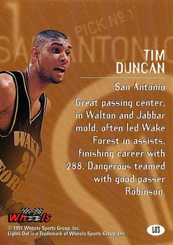 1997 Wheels Rookie Thunder - Lights Out #LO3 Tim Duncan Back