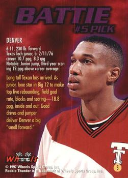 1997 Wheels Rookie Thunder - Storm Front #5 Tony Battie Back