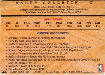 1993 Action Packed Hall of Fame #44 Harry Gallatin Back