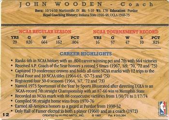 1993 Action Packed Hall of Fame #12 John Wooden Back