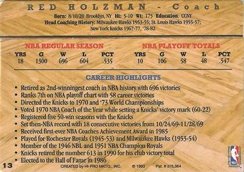 1993 Action Packed Hall of Fame #13 Red Holzman Back