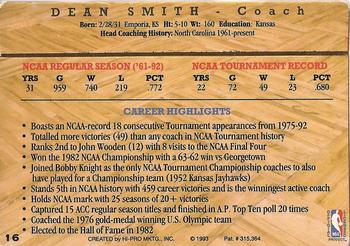 1993 Action Packed Hall of Fame #16 Dean Smith Back