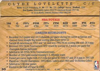 1993 Action Packed Hall of Fame #30 Clyde Lovellette Back