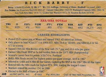 1993 Action Packed Hall of Fame #48 Rick Barry Back