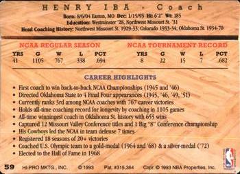1993 Action Packed Hall of Fame #59 Henry Iba Back