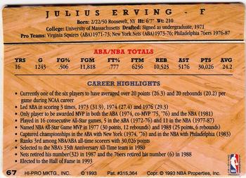 1993 Action Packed Hall of Fame #67 Julius Erving Back