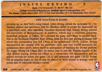 1993 Action Packed Hall of Fame #68 Julius Erving Back