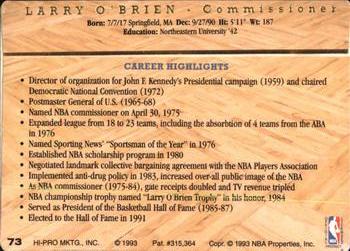 1993 Action Packed Hall of Fame #73 Larry O'Brien Back