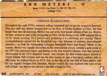 1993 Action Packed Hall of Fame #66 Ann Meyers Back
