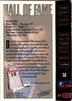 1995 Action Packed Hall of Fame #28 Hal Greer Back