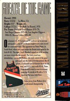 1995 Action Packed Hall of Fame #38 Bill Walton Back