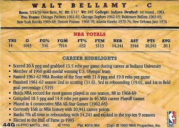 1993 Action Packed Hall of Fame - 24K Gold #44G Walt Bellamy Back
