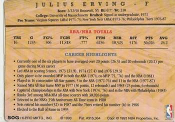 1993 Action Packed Hall of Fame - 24K Gold #50G Julius Erving Back