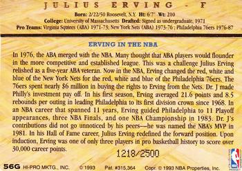 1993 Action Packed Hall of Fame - 24K Gold #56G Julius Erving Back